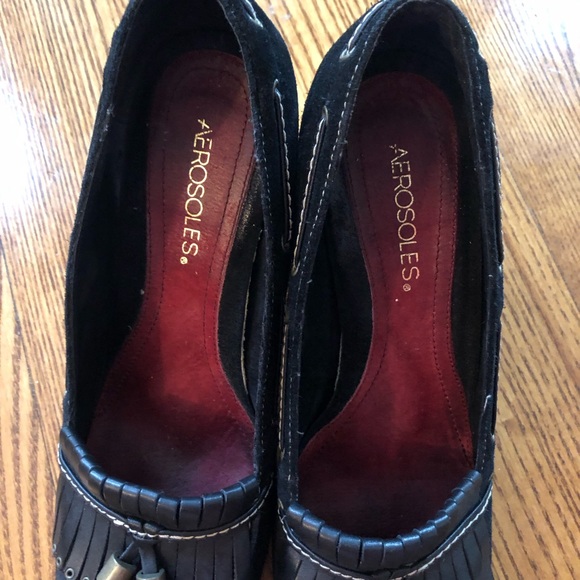 WEDGE LOAFERS LEATHER Aerosoles Black Wedge Loafers for Women - Picture 8 of 13